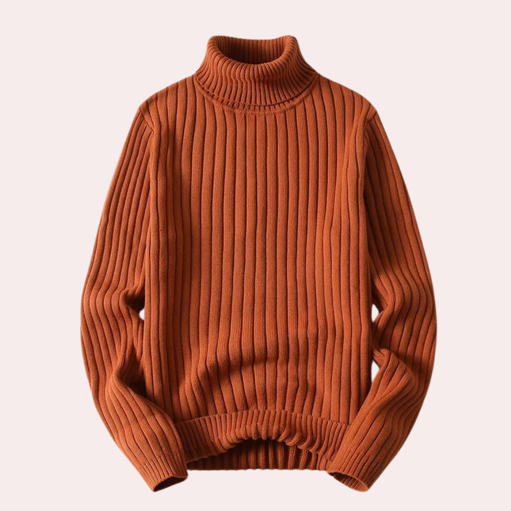 Women - Turtleneck Jumper - Cozy Knitted Fabric - Striped Pattern for Stylish Comfort