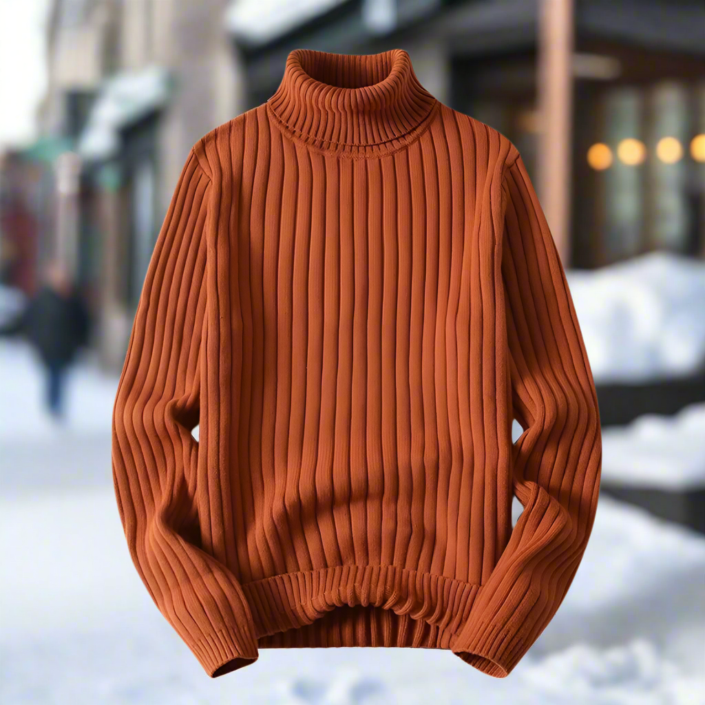 Women - Turtleneck Jumper - Cozy Knitted Fabric - Striped Pattern for Stylish Comfort