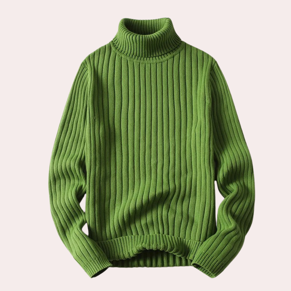 Women - Turtleneck Jumper - Cozy Knitted Fabric - Striped Pattern for Stylish Comfort