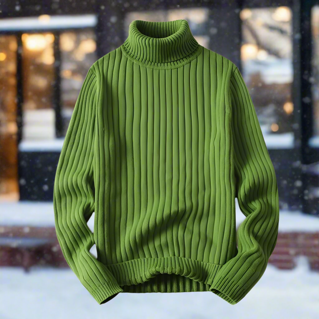 Women - Turtleneck Jumper - Cozy Knitted Fabric - Striped Pattern for Stylish Comfort