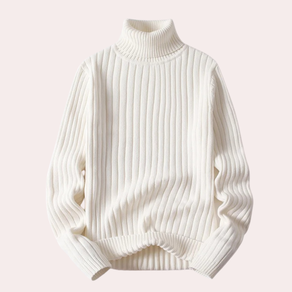 Women - Turtleneck Jumper - Cozy Knitted Fabric - Striped Pattern for Stylish Comfort