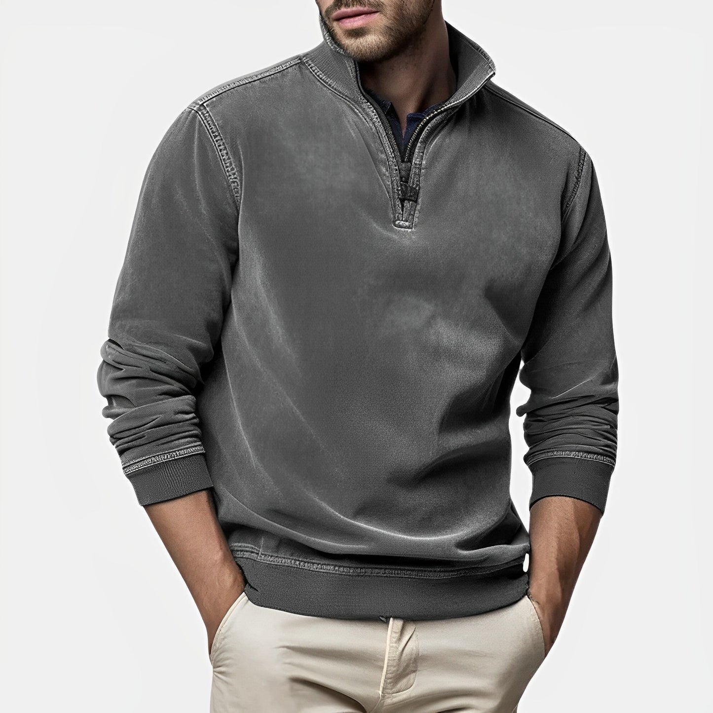 Men - Classic Jumper - Cozy Knit with Zip Fastening - Versatile Stylish Sweater for Every Occasion