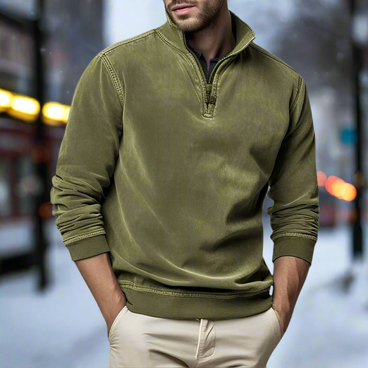 Men - Classic Jumper - Cozy Knit with Zip Fastening - Versatile Stylish Sweater for Every Occasion