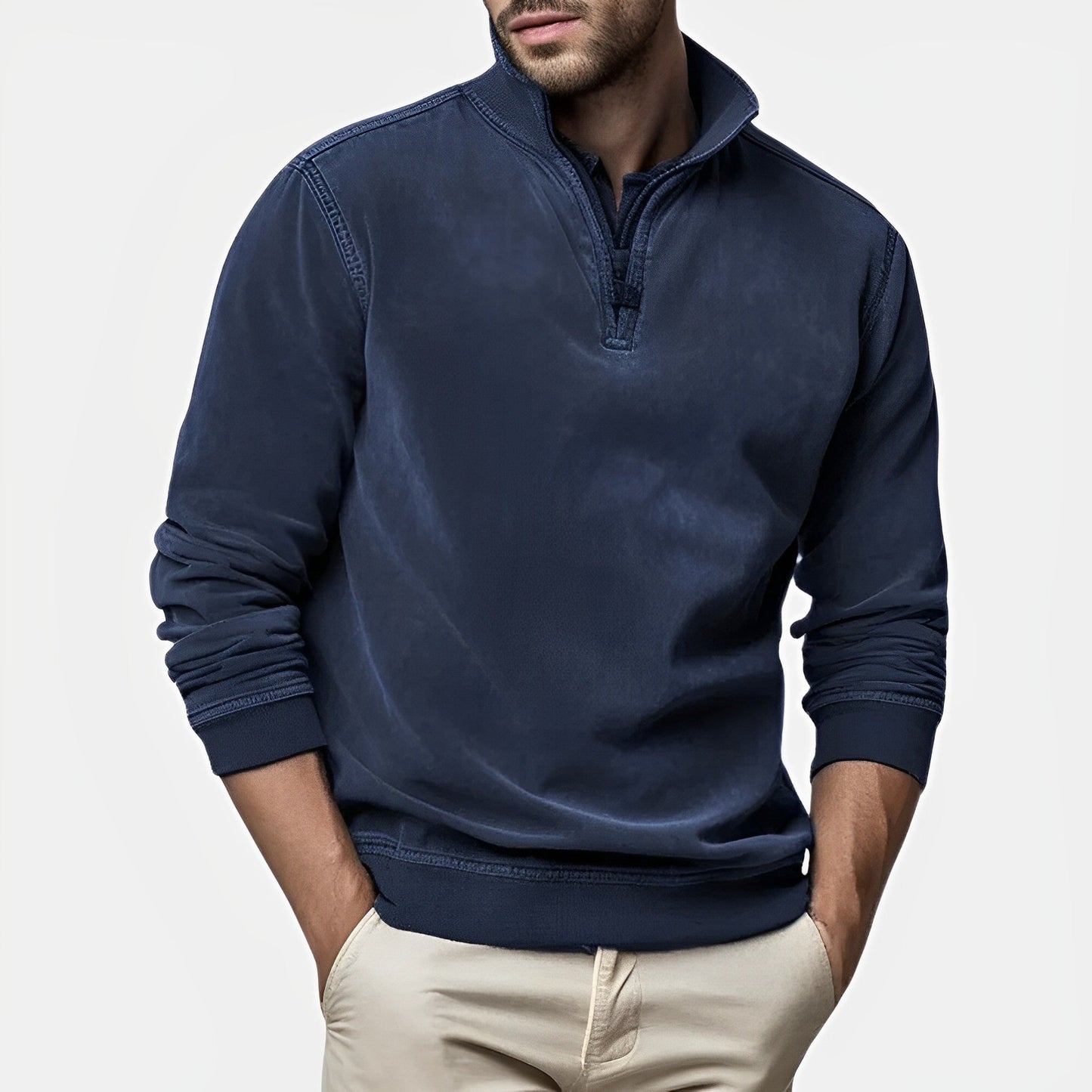 Men - Classic Jumper - Cozy Knit with Zip Fastening - Versatile Stylish Sweater for Every Occasion