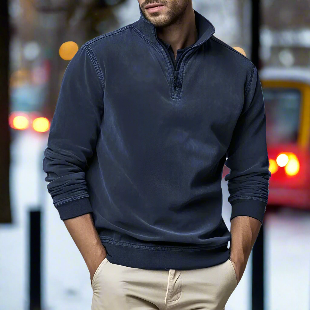 Men - Classic Jumper - Cozy Knit with Zip Fastening - Versatile Stylish Sweater for Every Occasion