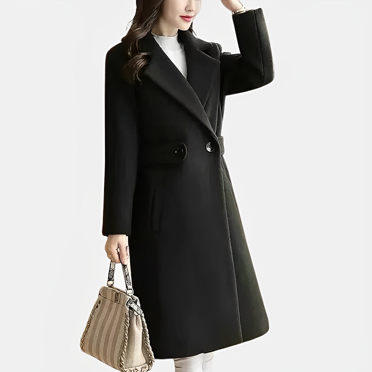 Women - Long Trench Coat - Elegant Warmth - Stylish Fall & Winter Outerwear