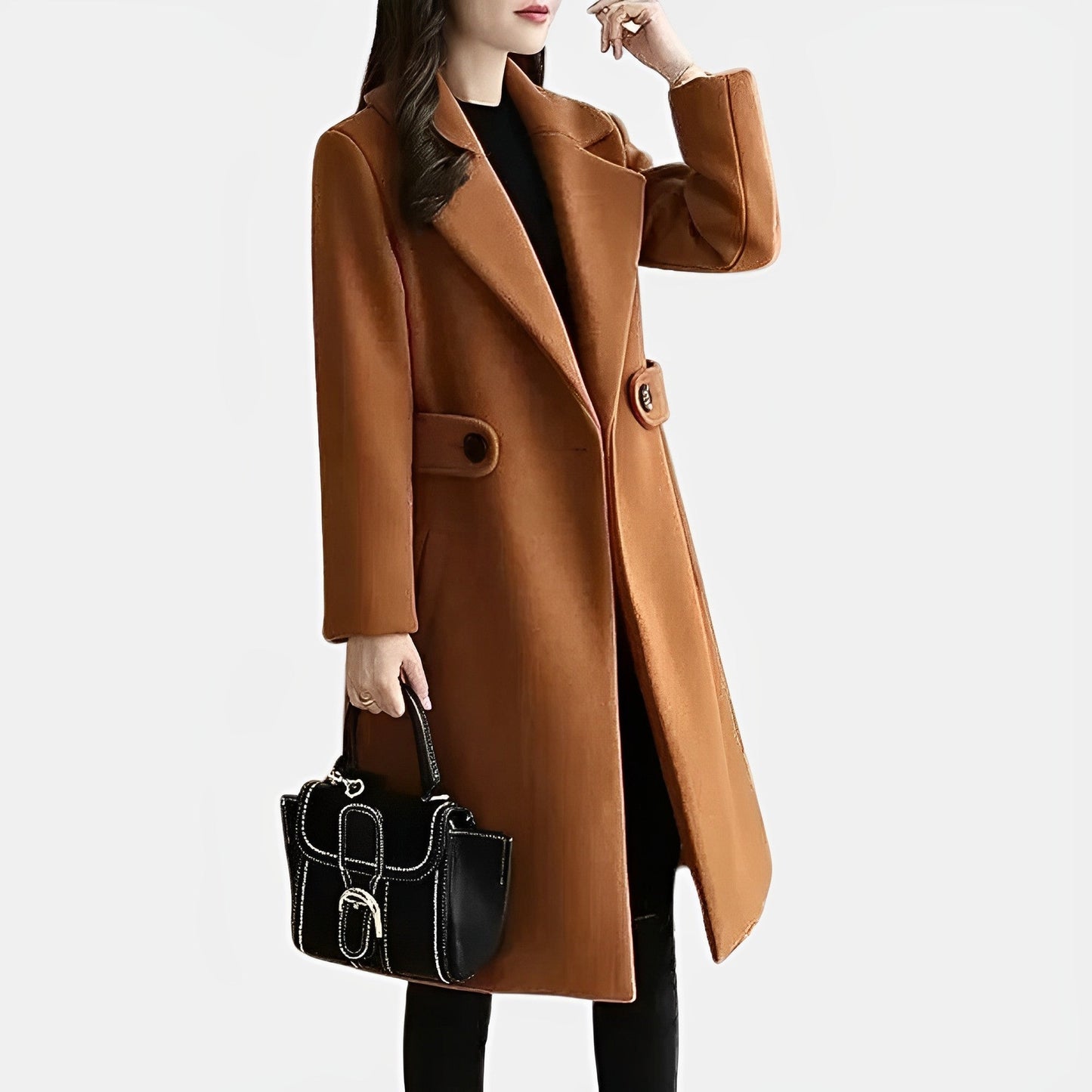 Women - Long Trench Coat - Elegant Warmth - Stylish Fall & Winter Outerwear