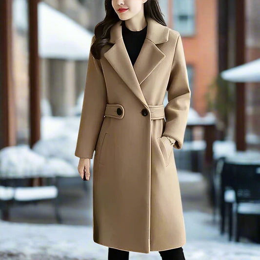 Women - Long Trench Coat - Elegant Warmth - Stylish Fall & Winter Outerwear