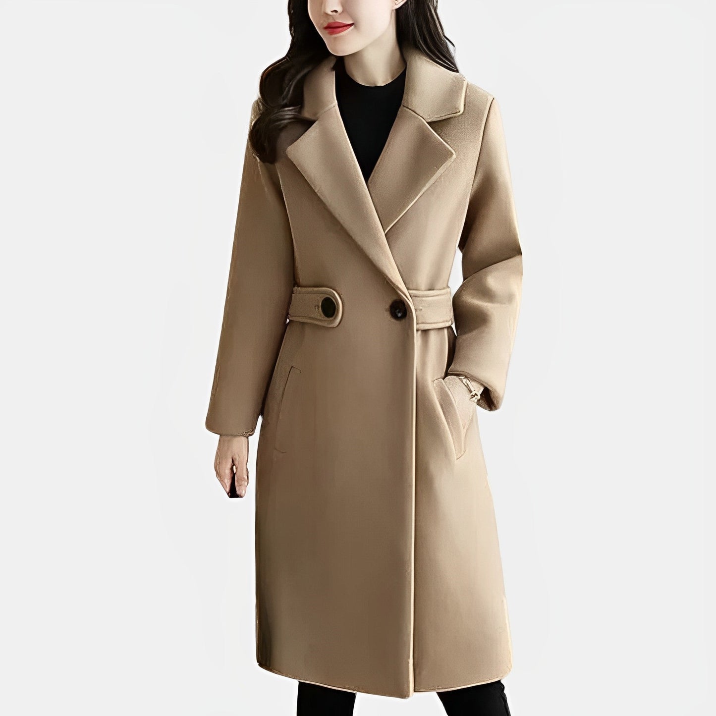 Women - Long Trench Coat - Elegant Warmth - Stylish Fall & Winter Outerwear