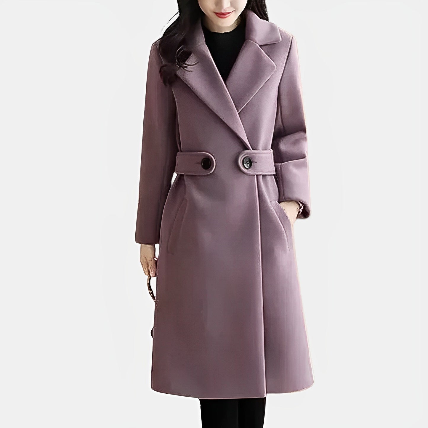 Women - Long Trench Coat - Elegant Warmth - Stylish Fall & Winter Outerwear