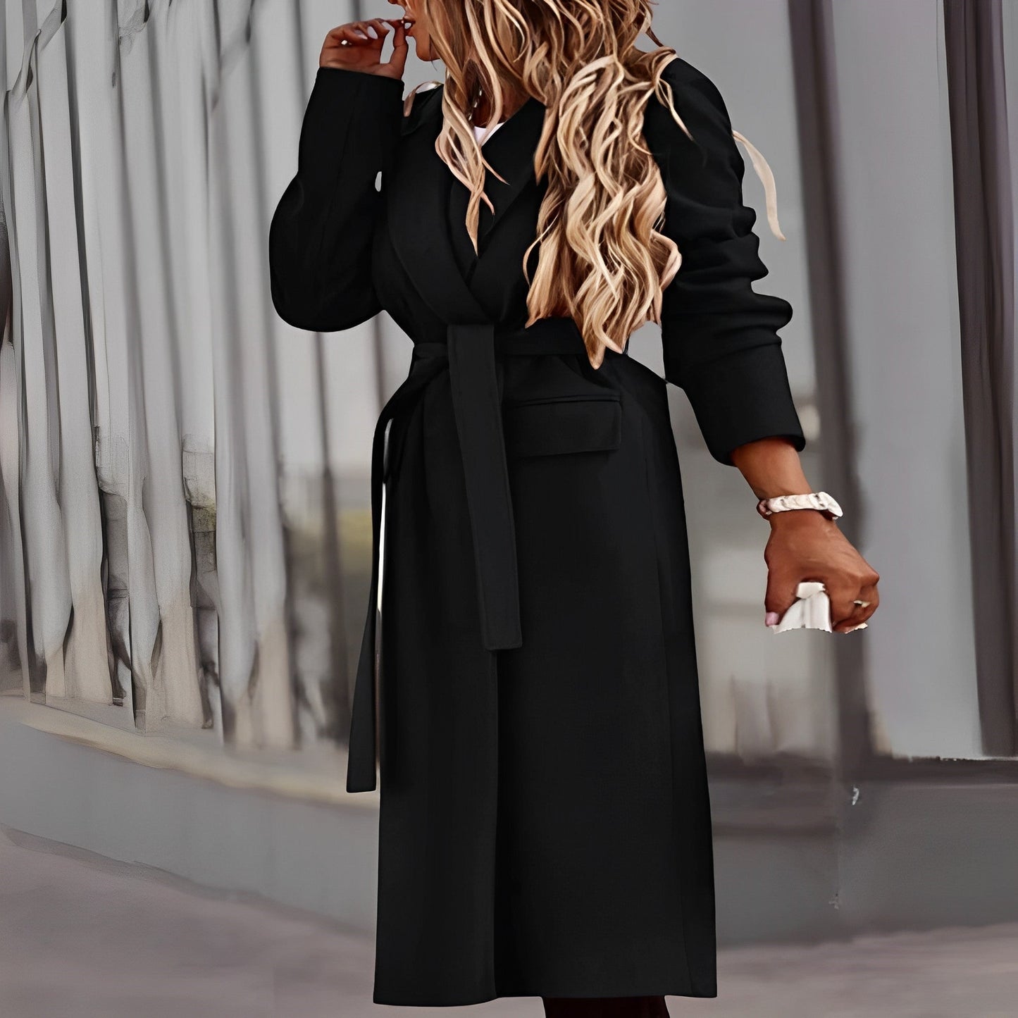 Women - Elegant Coat - Thick Material with Belt - Stylish Outerwear for All Occasions