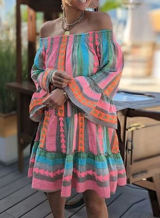 Boho dress with flared sleeves