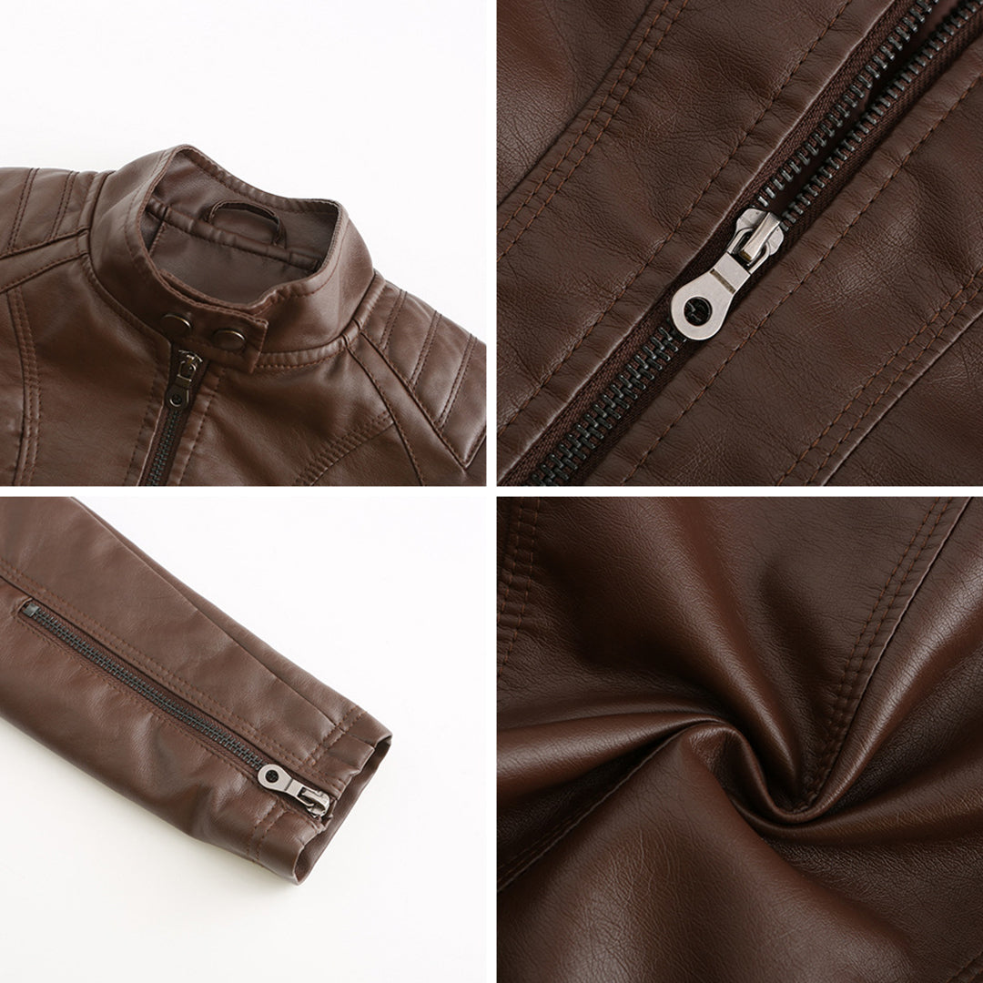 Leather biker jacket for spring