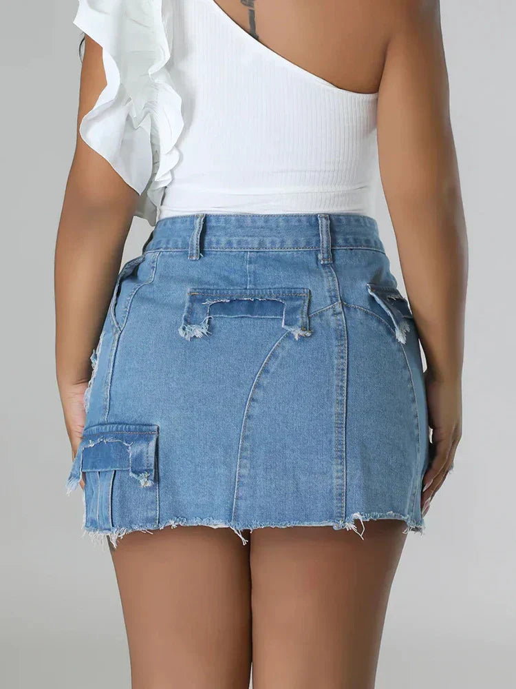 Stylish Denim Skirt With High Waist