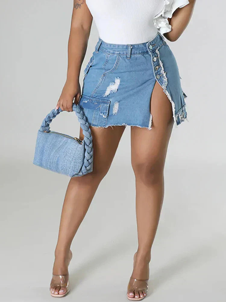 Stylish Denim Skirt With High Waist