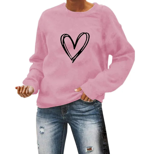 Heart Pattern Hoodie With Long Sleeves