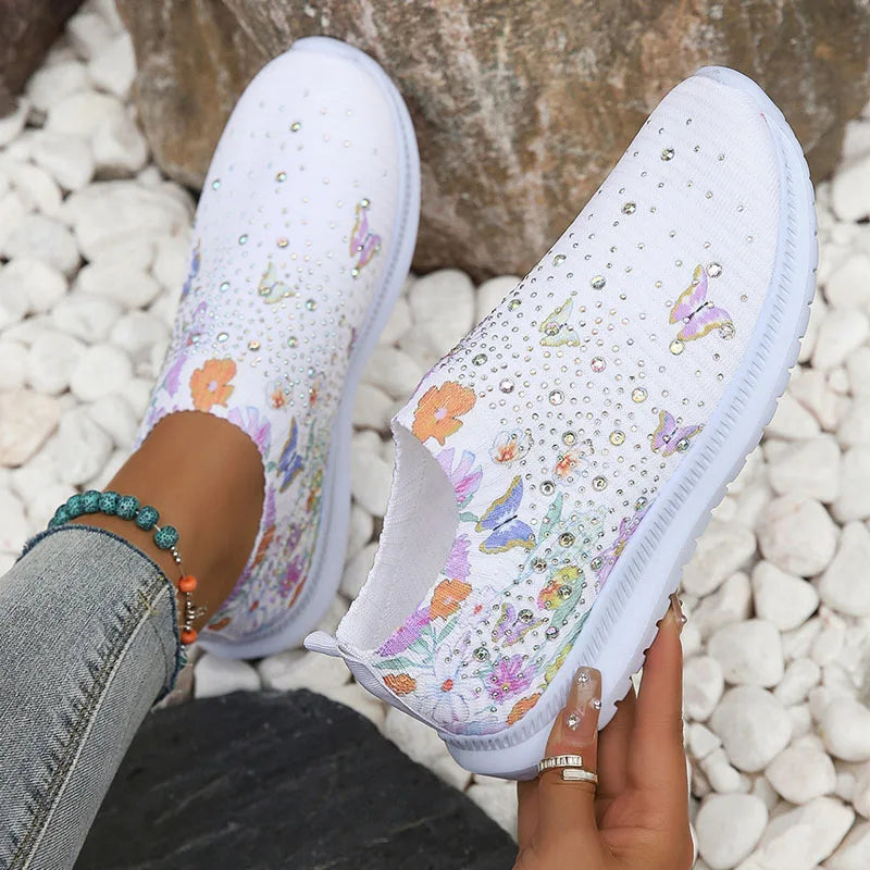 Breathable knitted platform shoes with floral pattern