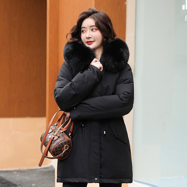 Parka jacket with fur collar