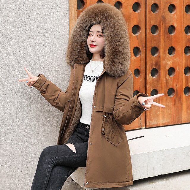 Parka jacket with fur collar