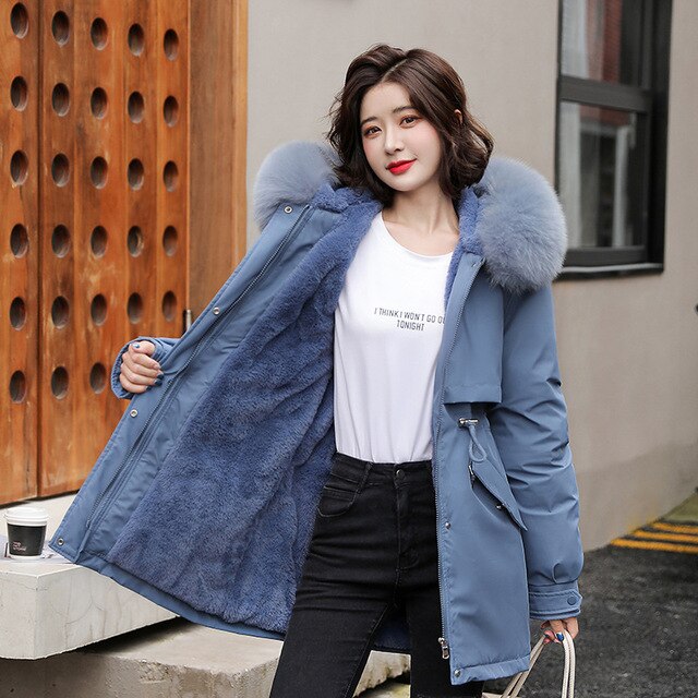 Parka jacket with fur collar