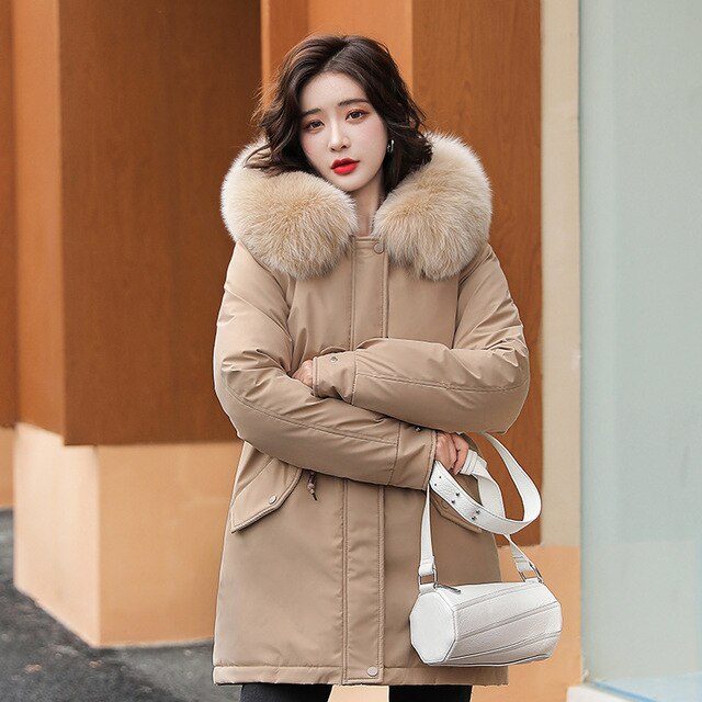 Parka jacket with fur collar