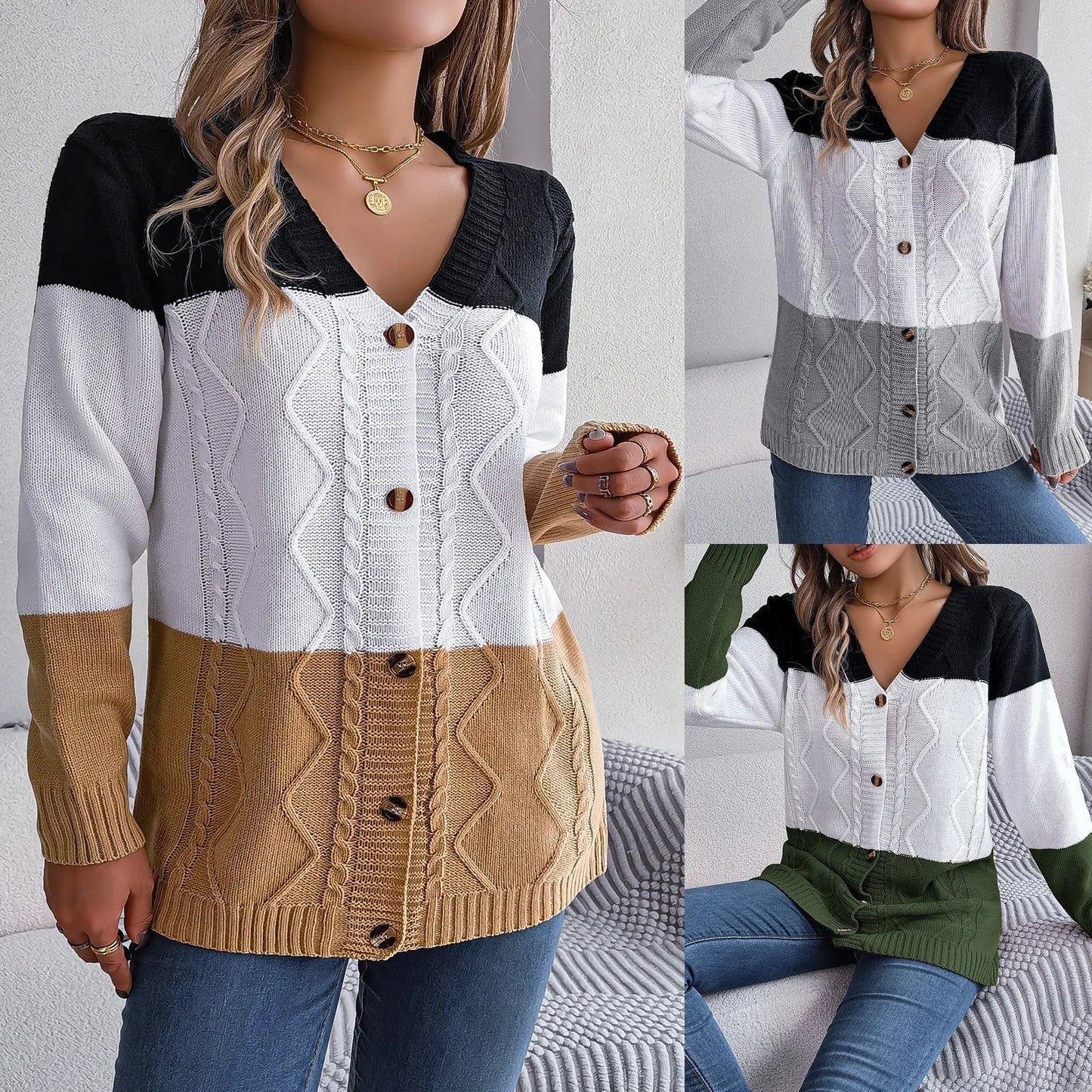 V-neck long sleeve knitted cardigan