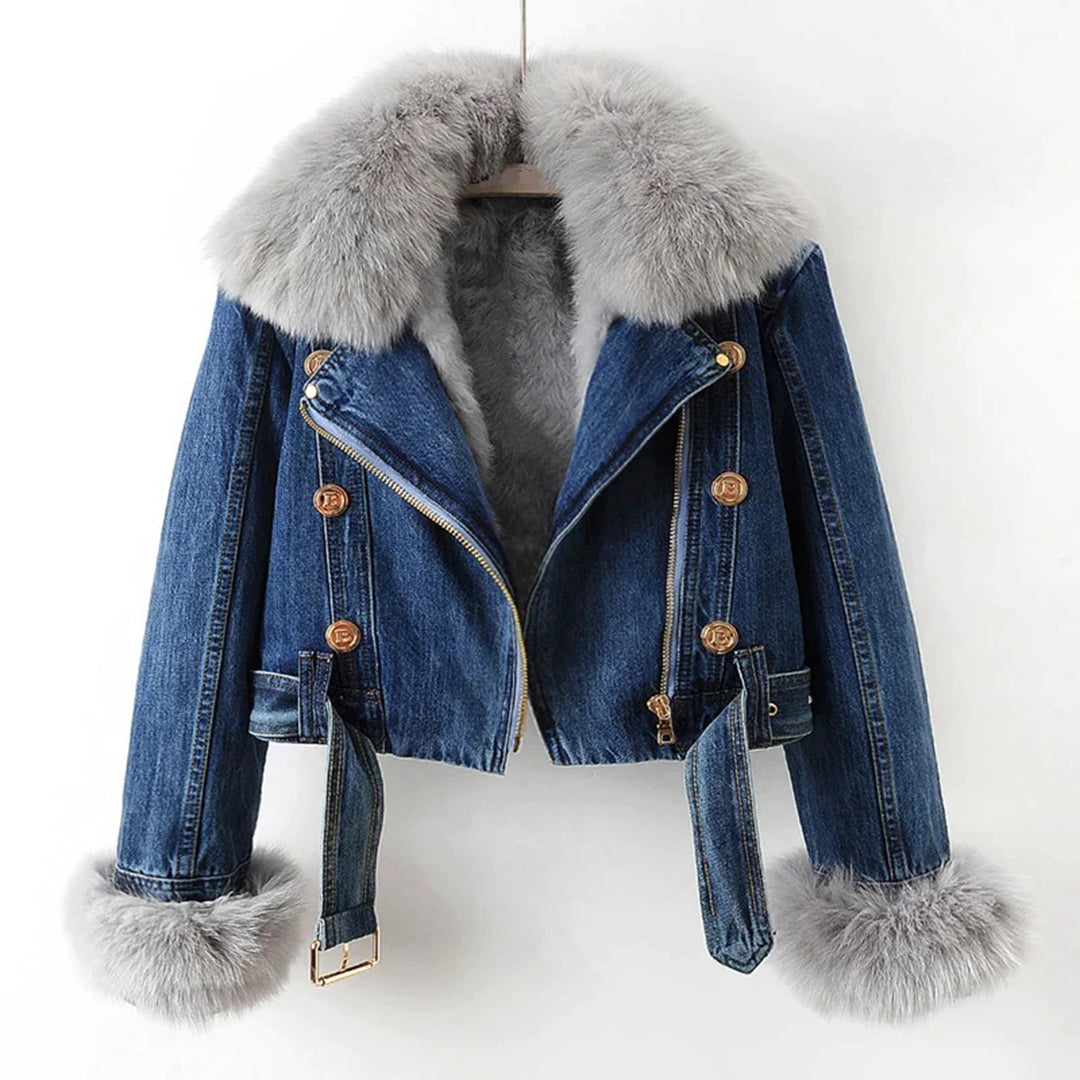 Denim jacket with fluffy collar