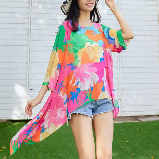 Plus size women's chiffon blouse with floral pattern