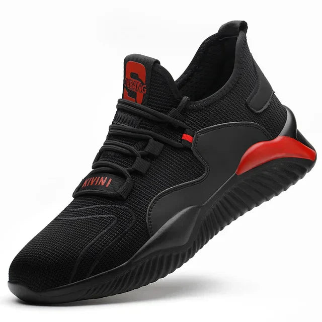 Sporty black trainers with red accents