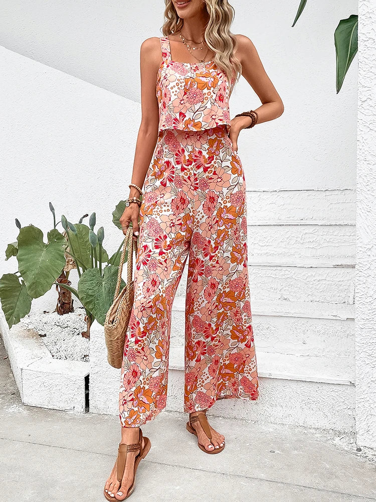 Jumpsuit With Wide Legs and Flowers