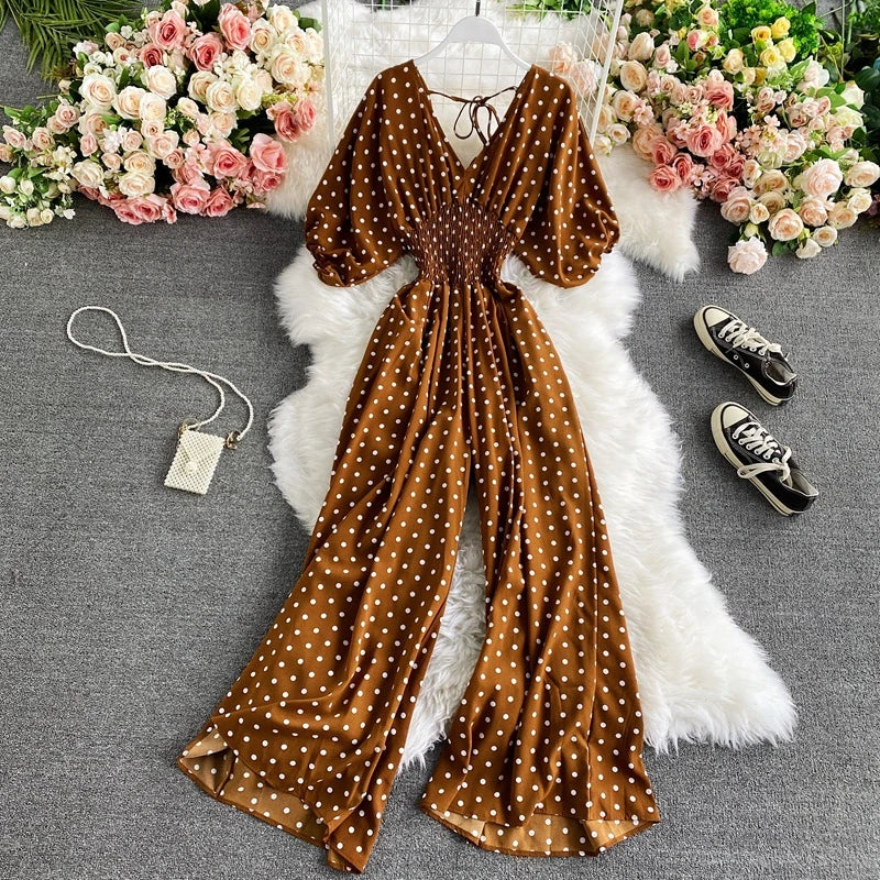 Jumpsuit with polka dot pattern