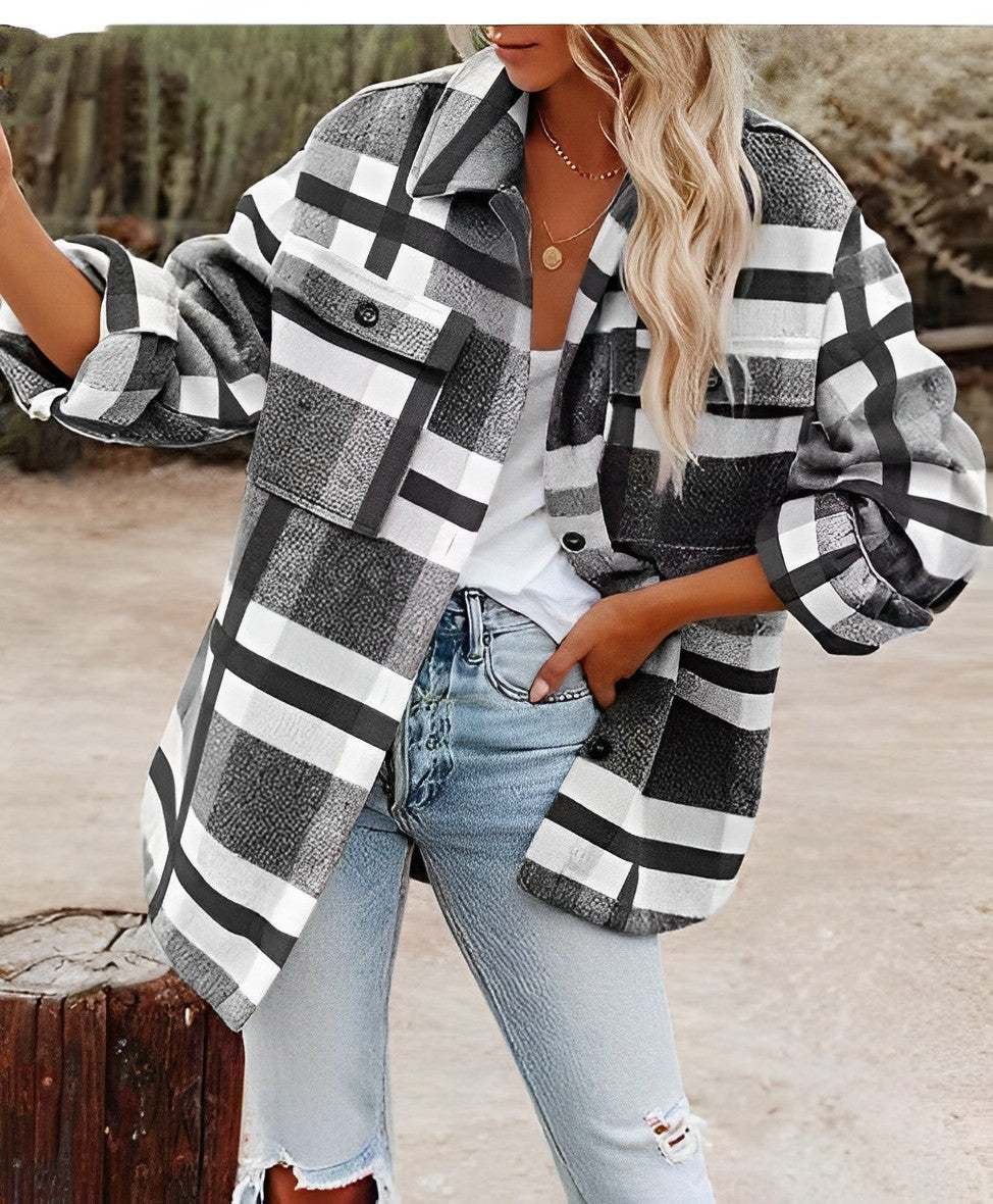 Women’s - Winter Jacket - Chequered Pattern - Stylish & Warm Outerwear - Ideal for Cold Weather