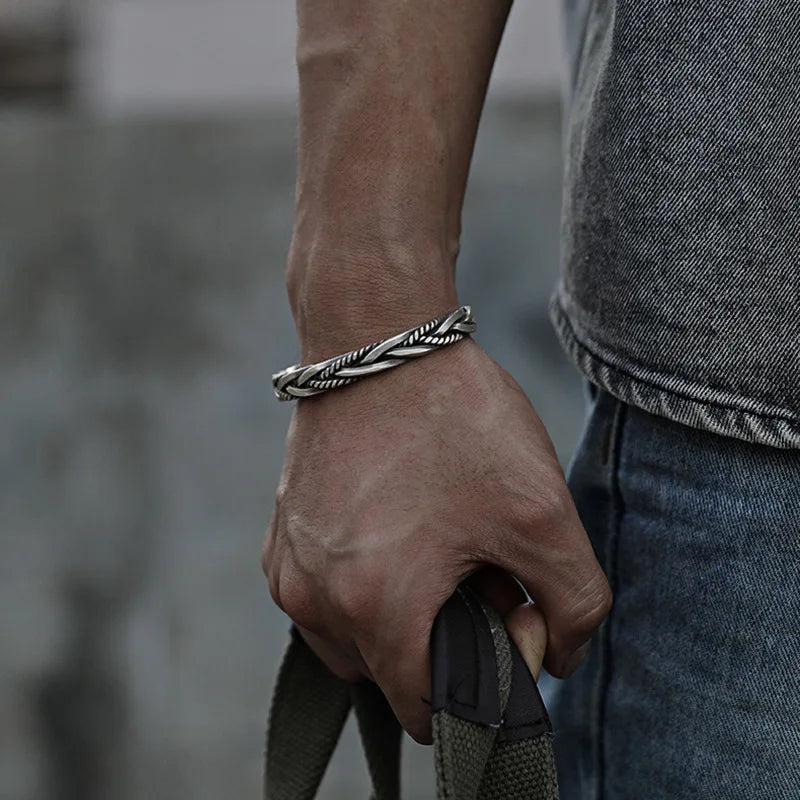 Twisted sterling silver bangle with rope detail