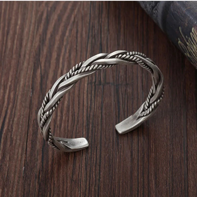 Twisted sterling silver bangle with rope detail