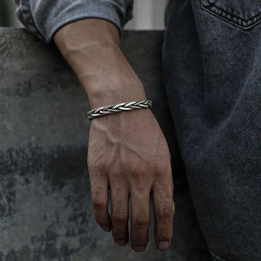 Twisted sterling silver bangle with rope detail