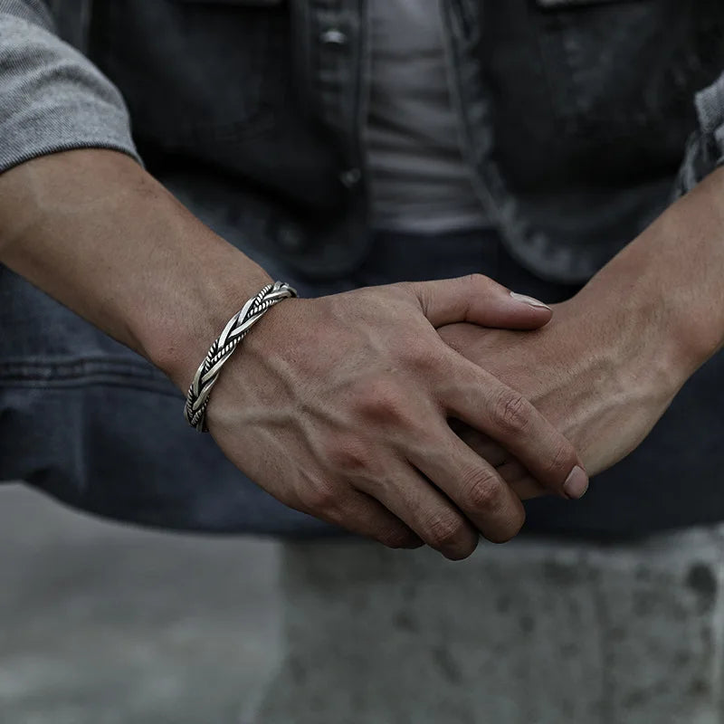 Twisted sterling silver bangle with rope detail