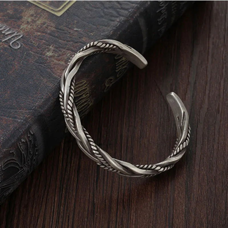 Twisted sterling silver bangle with rope detail