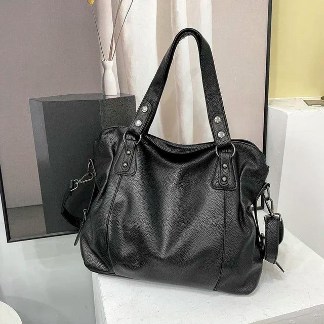 Leather hobo shoulder bag for women