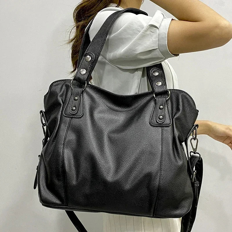 Leather hobo shoulder bag for women