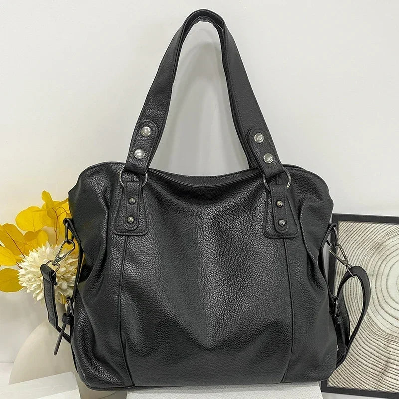 Leather hobo shoulder bag for women