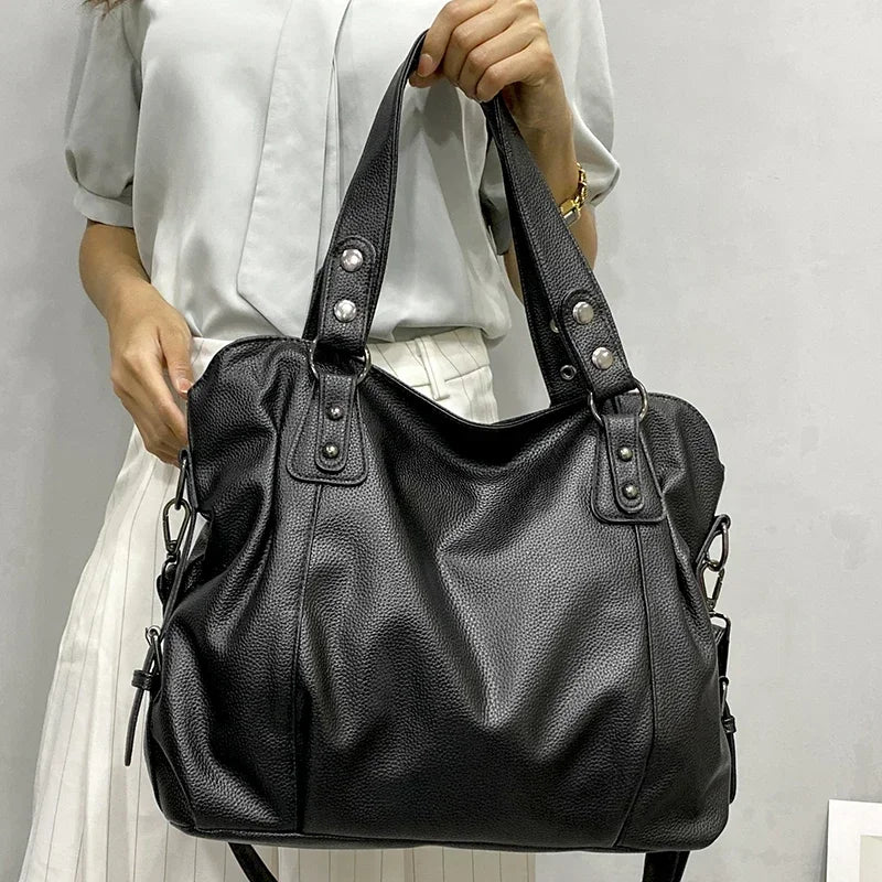 Leather hobo shoulder bag for women