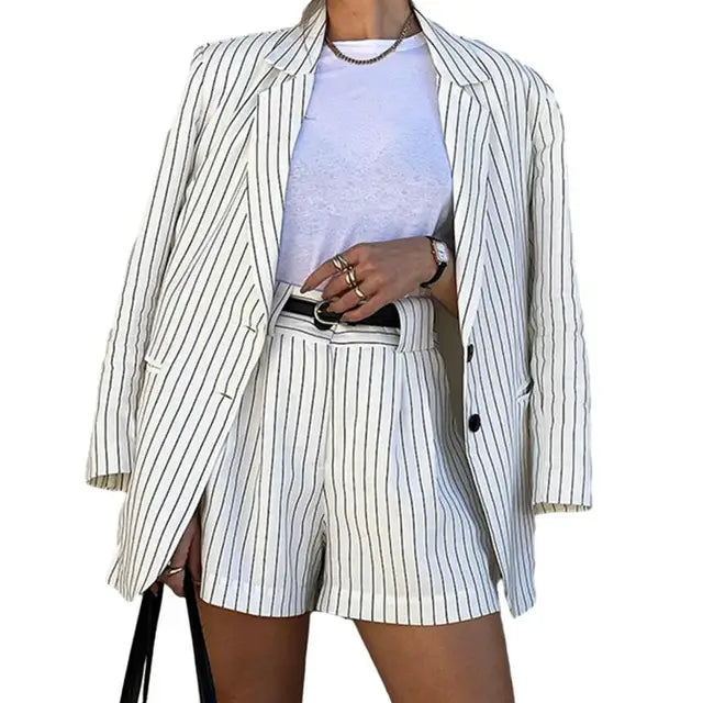 Striped blazer with matching shorts set