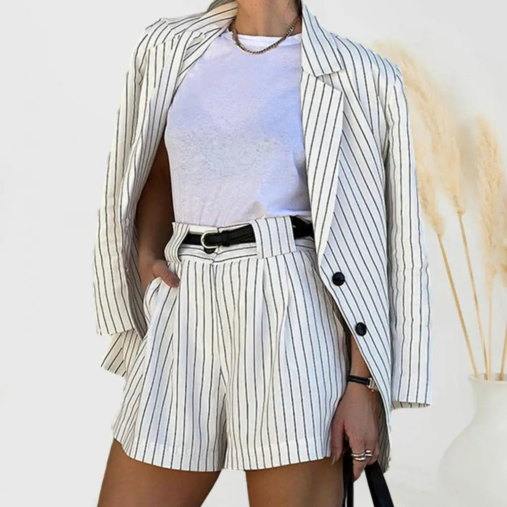 Striped blazer with matching shorts set