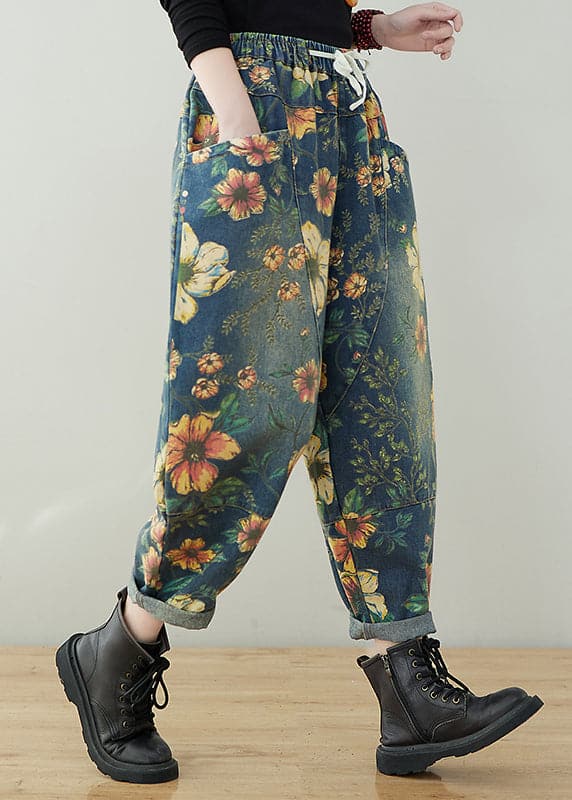 Printed trousers with drawstring