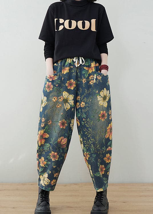 Printed trousers with drawstring