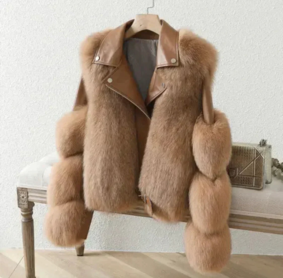 Leather fur coat