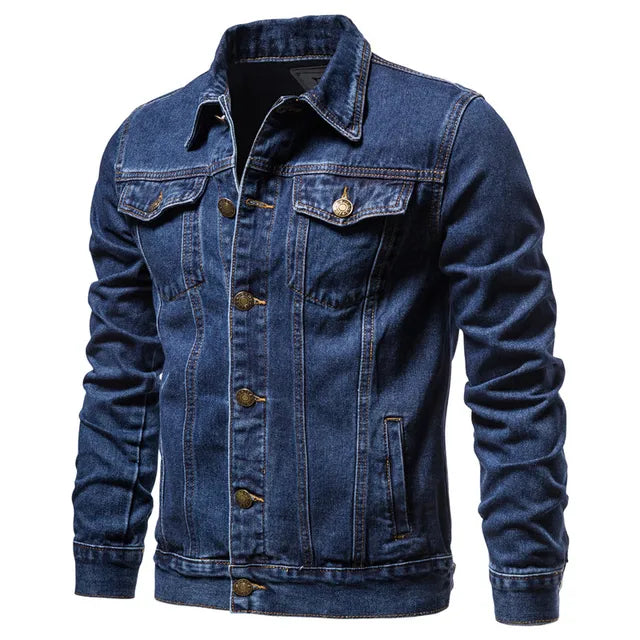 Sport style blue with lapel button men's denim jackets