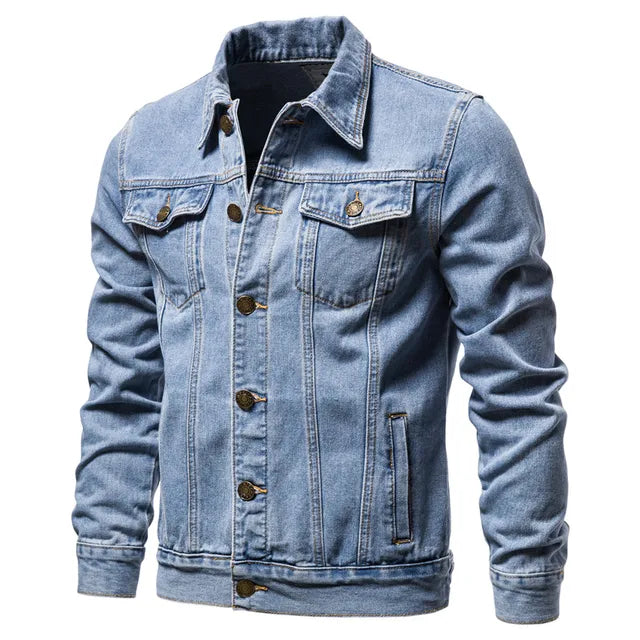 Sport style blue with lapel button men's denim jackets