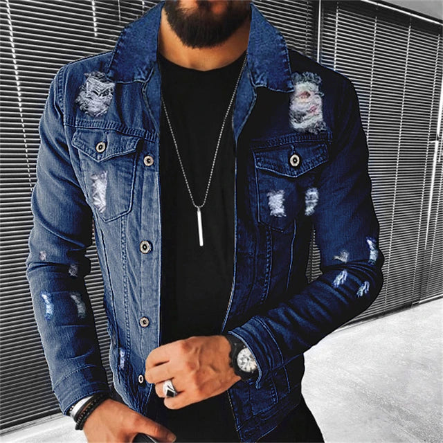 Sport style slim cotton blue men's denim jackets