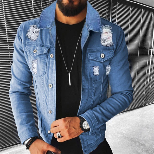 Sport style slim cotton blue men's denim jackets